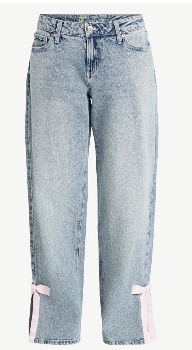 No Boundaries Baggy Jeans Side Pink Bows Wide Leg Denim Light Wash NWT Size 10